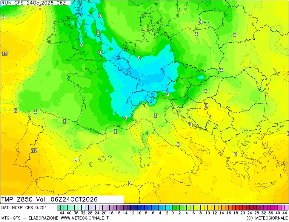 mappa 850 hPa Temp