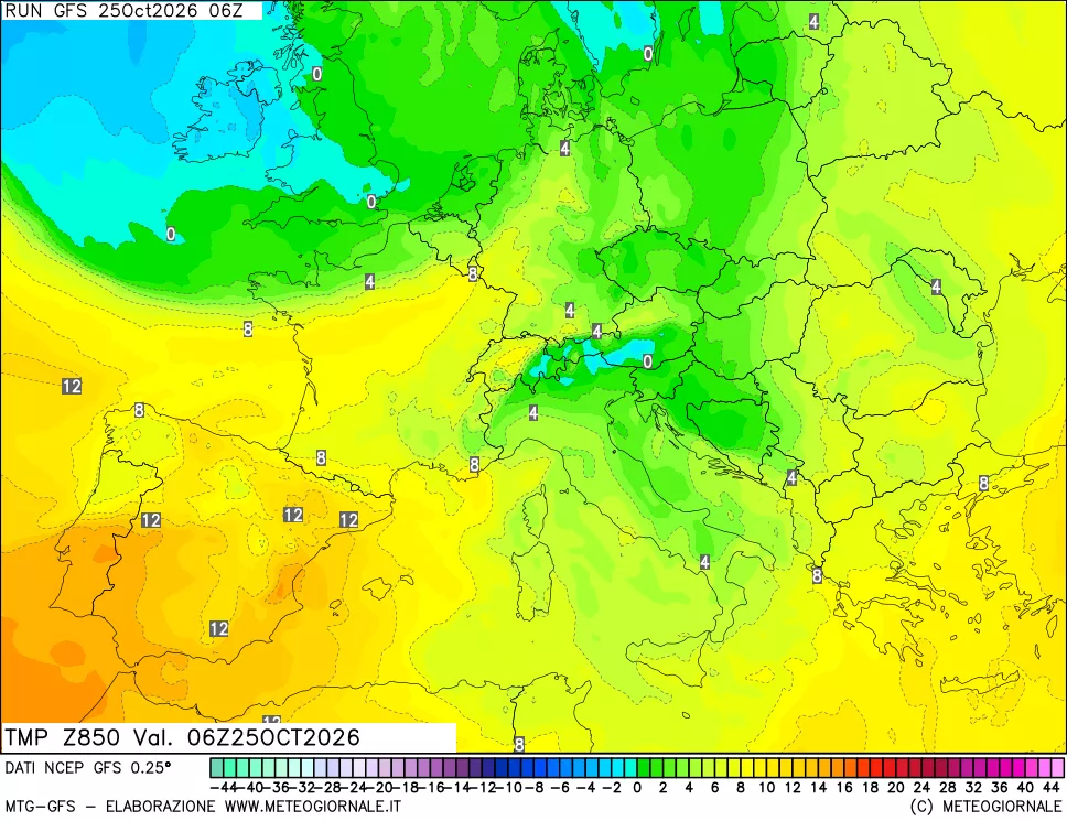 mappa 850 hPa Temp