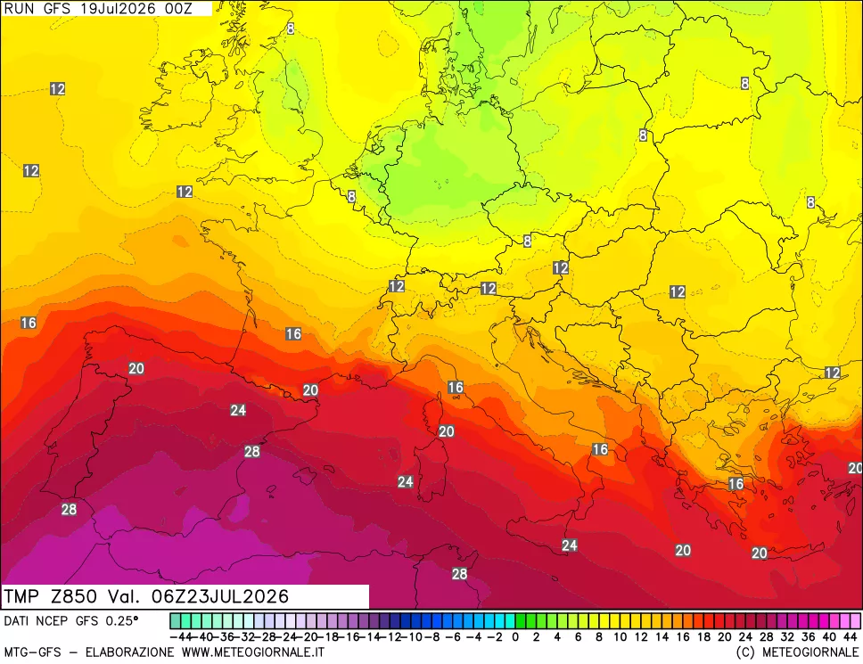 mappa 850 hPa Temp