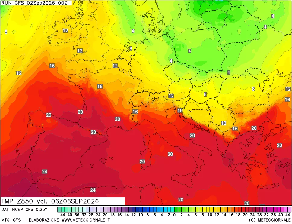 mappa 850 hPa Temp
