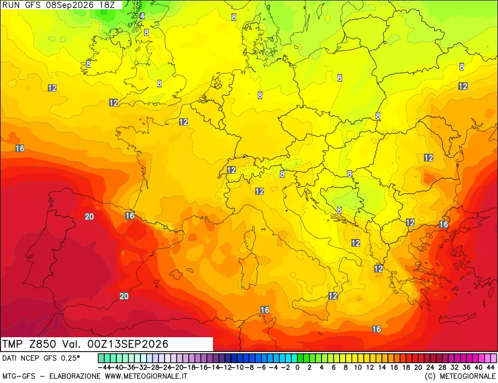 mappa 850 hPa Temp