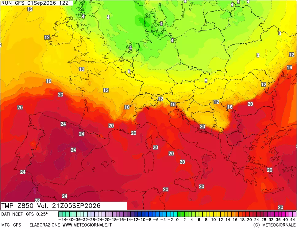 mappa 850 hPa Temp