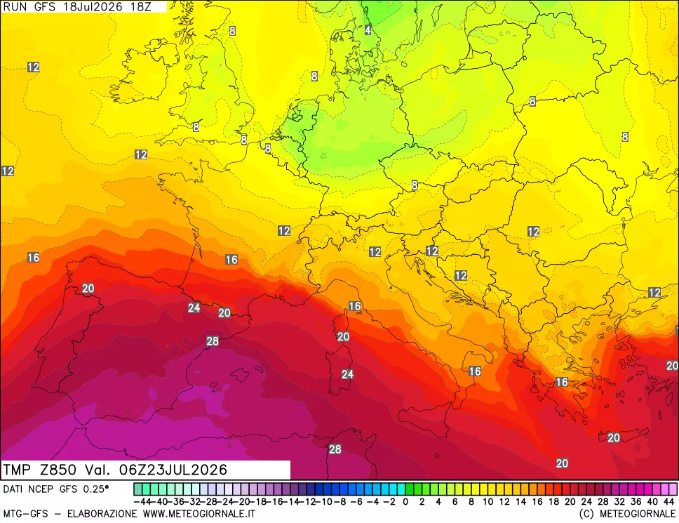 mappa 850 hPa Temp