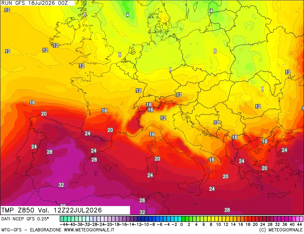 mappa 850 hPa Temp