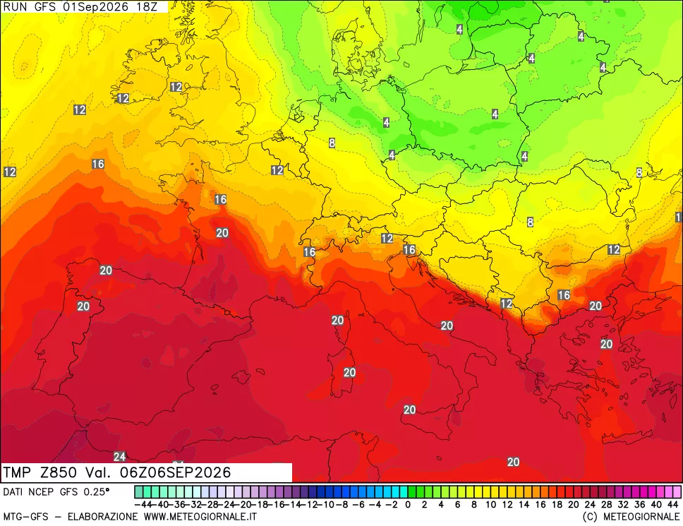 mappa 850 hPa Temp