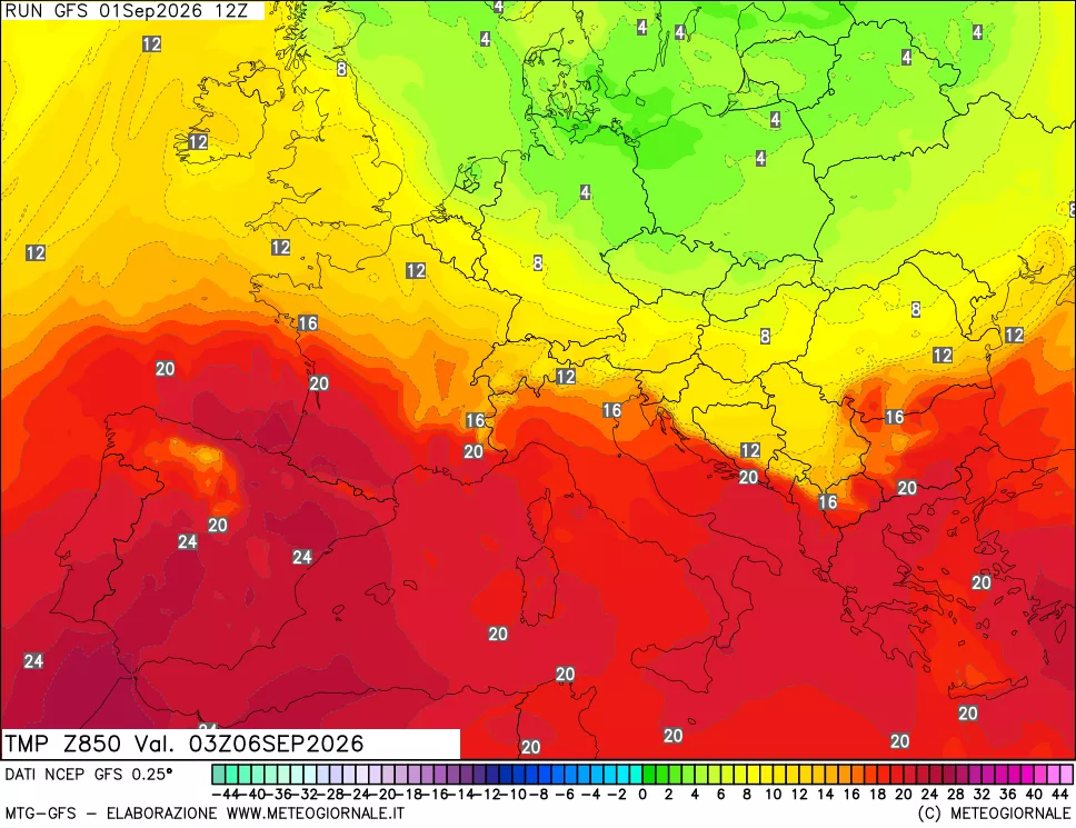 mappa 850 hPa Temp