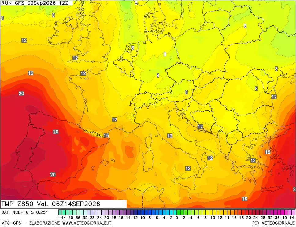 mappa 850 hPa Temp
