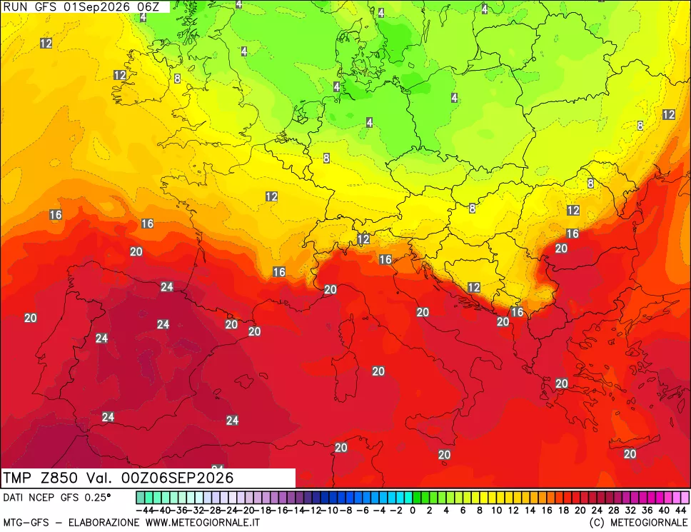 mappa 850 hPa Temp