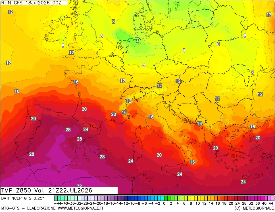 mappa 850 hPa Temp