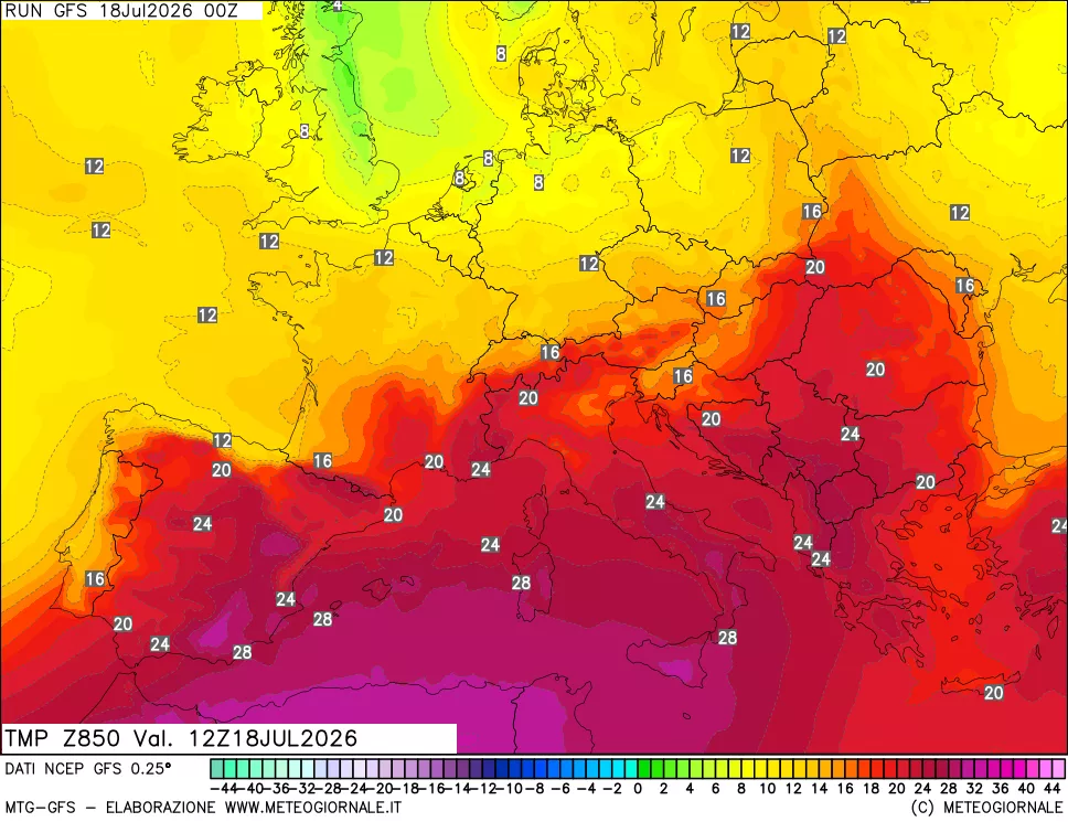 mappa 850 hPa Temp