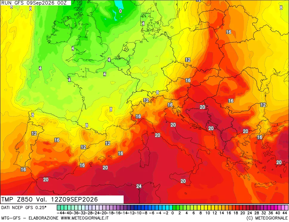 mappa 850 hPa Temp