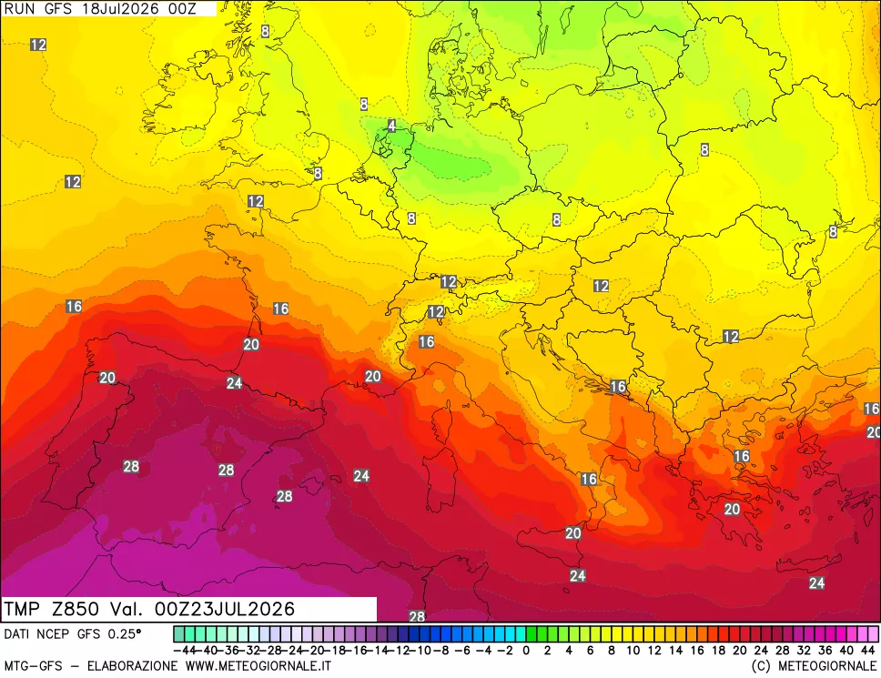 mappa 850 hPa Temp