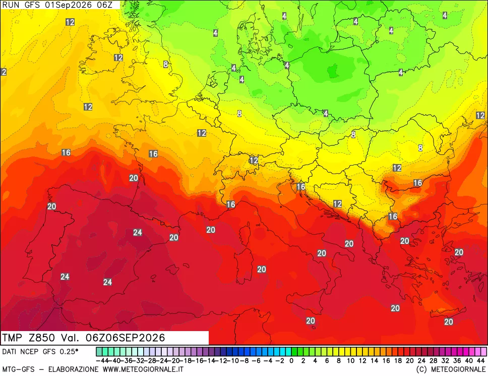 mappa 850 hPa Temp