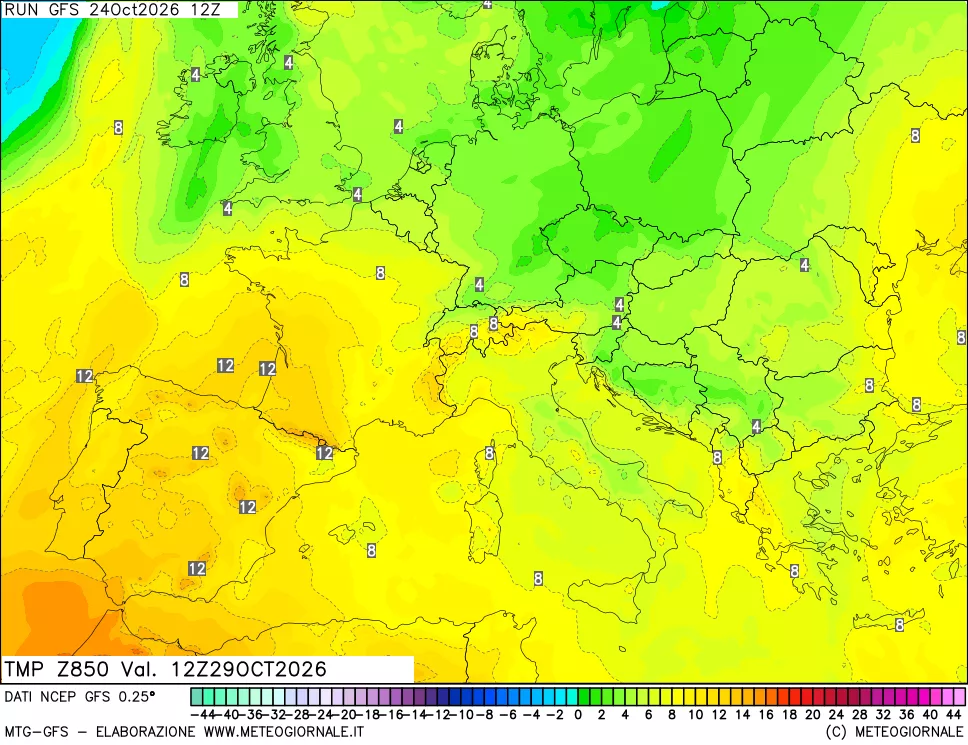 mappa 850 hPa Temp