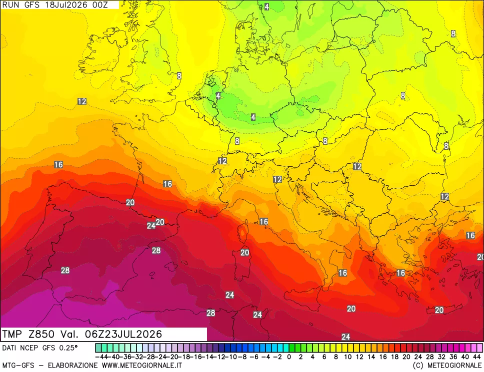 mappa 850 hPa Temp
