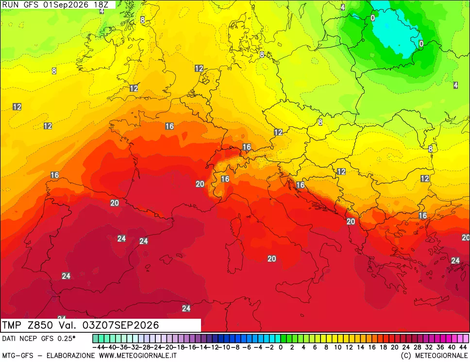 mappa 850 hPa Temp