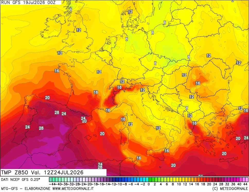 mappa 850 hPa Temp