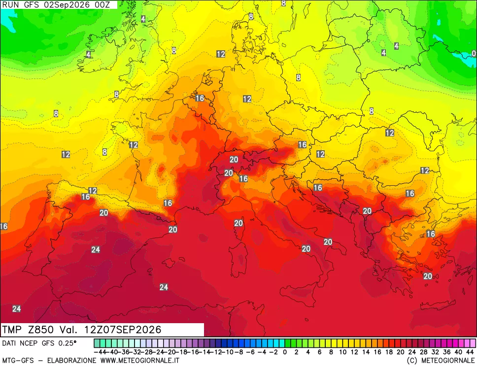 mappa 850 hPa Temp
