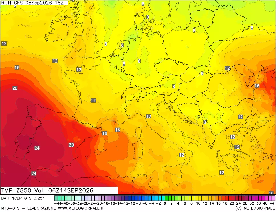 mappa 850 hPa Temp