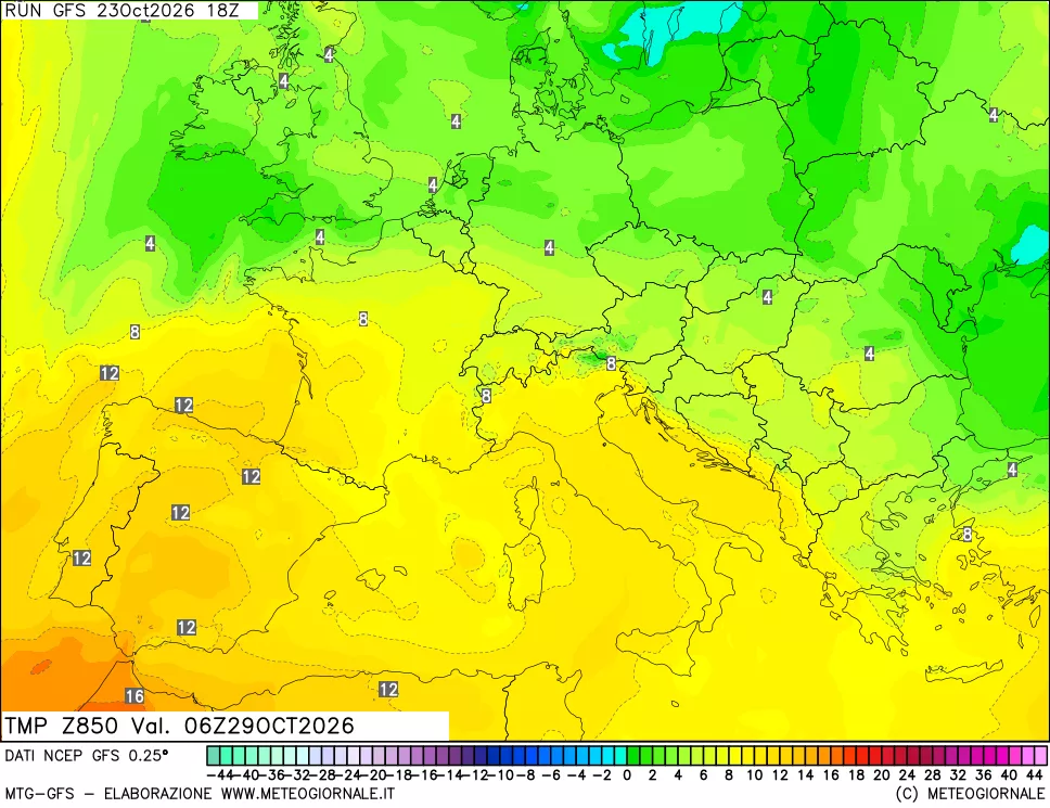mappa 850 hPa Temp