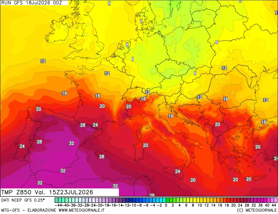 mappa 850 hPa Temp