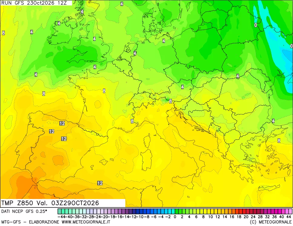 mappa 850 hPa Temp