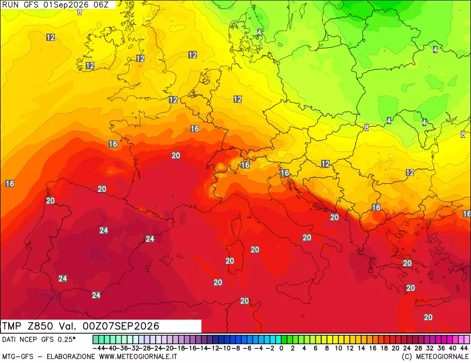 mappa 850 hPa Temp