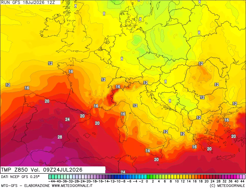 mappa 850 hPa Temp