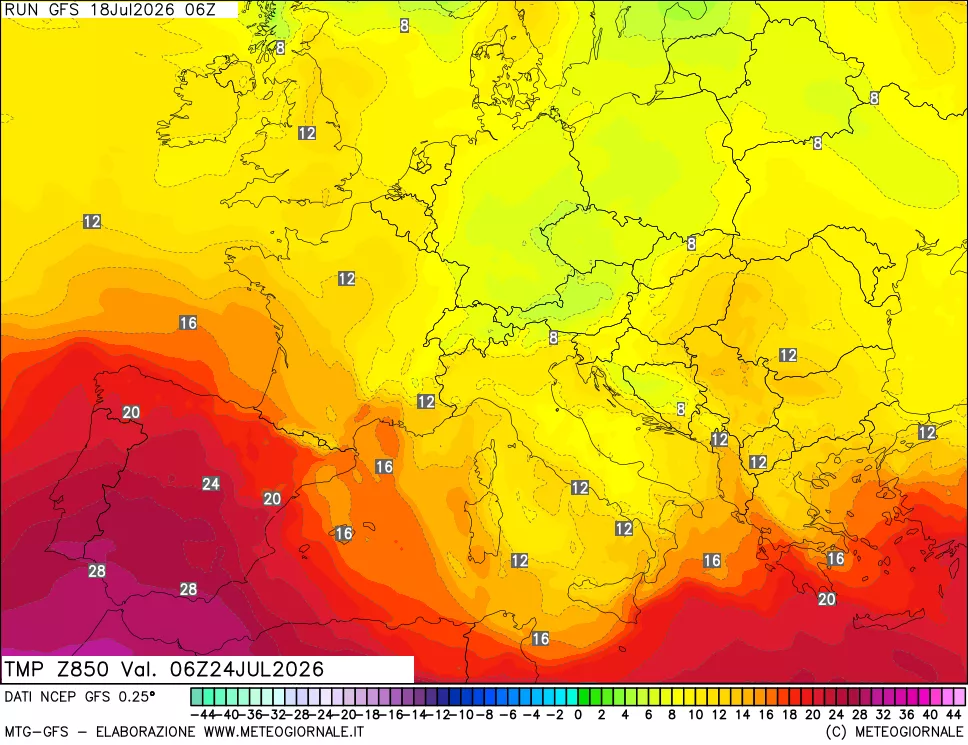 mappa 850 hPa Temp