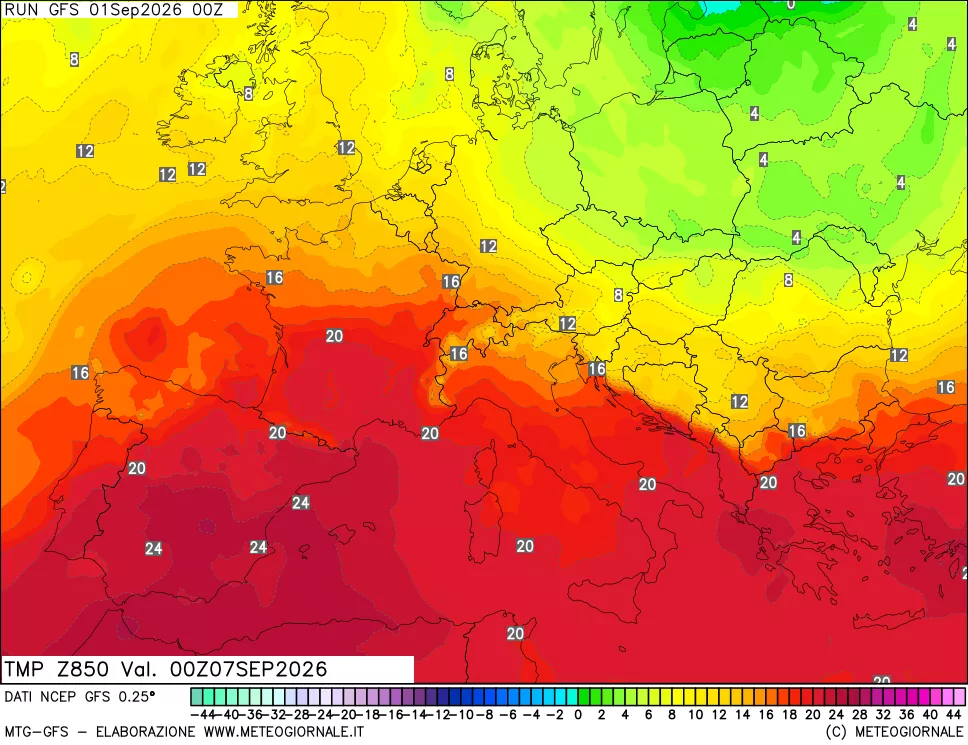 mappa 850 hPa Temp