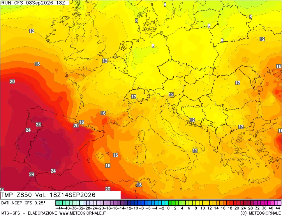 mappa 850 hPa Temp