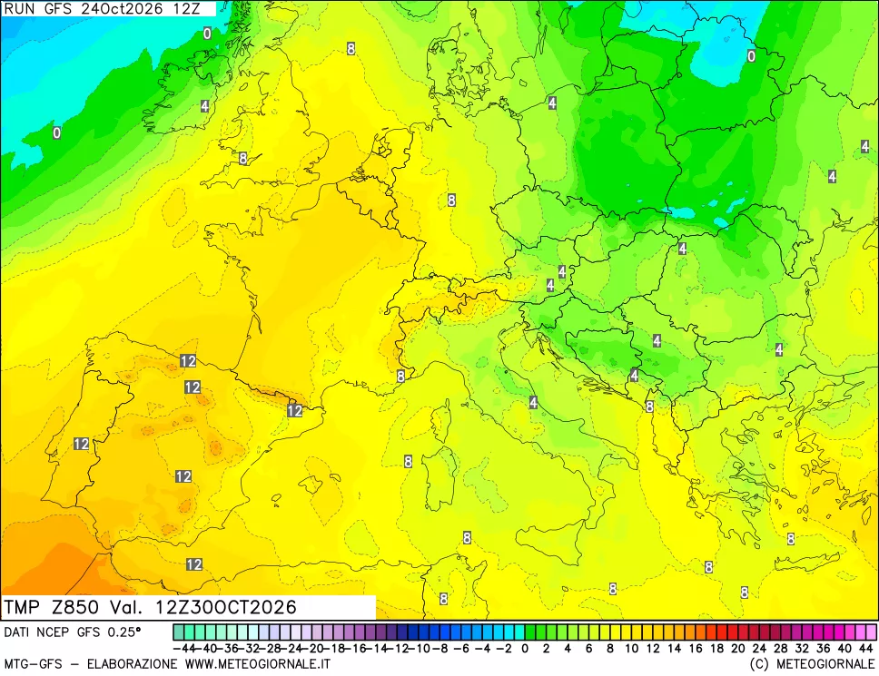 mappa 850 hPa Temp