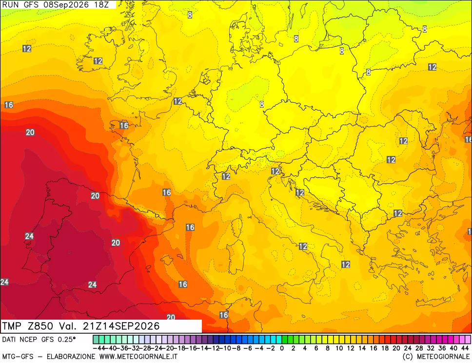 mappa 850 hPa Temp