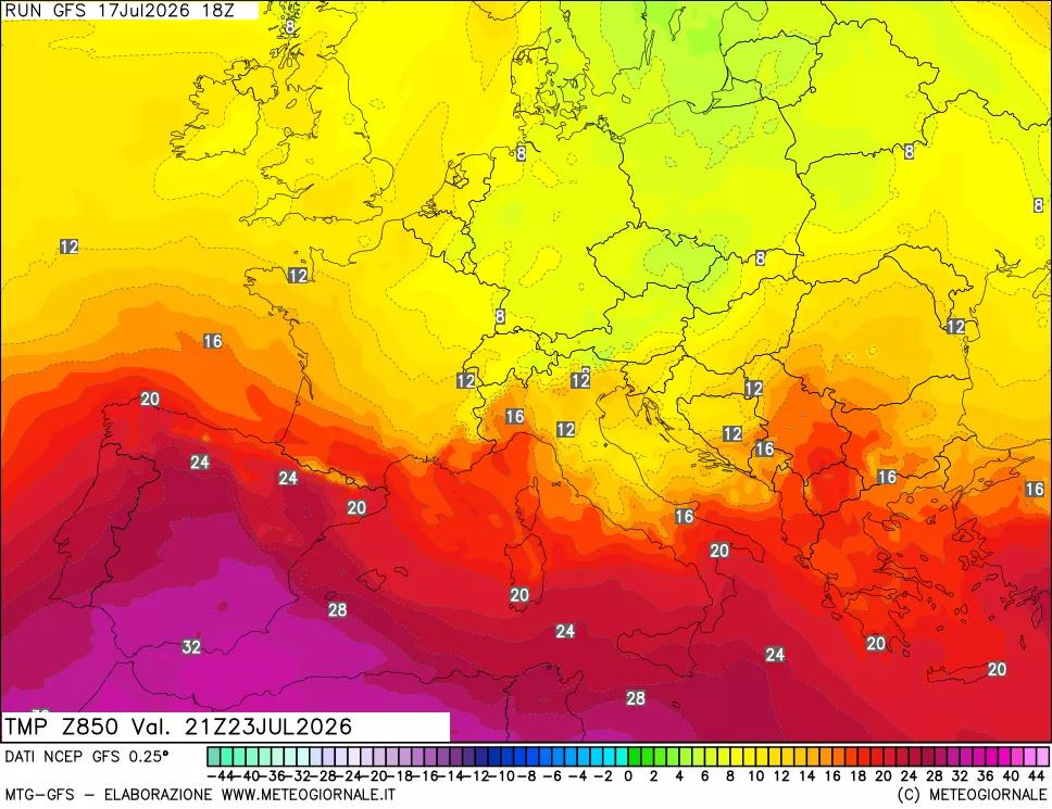 mappa 850 hPa Temp