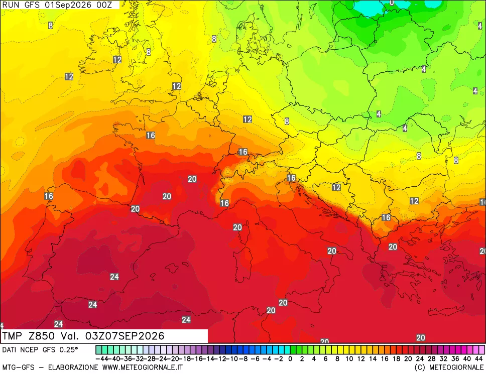 mappa 850 hPa Temp