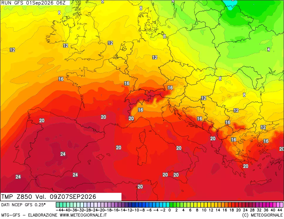 mappa 850 hPa Temp