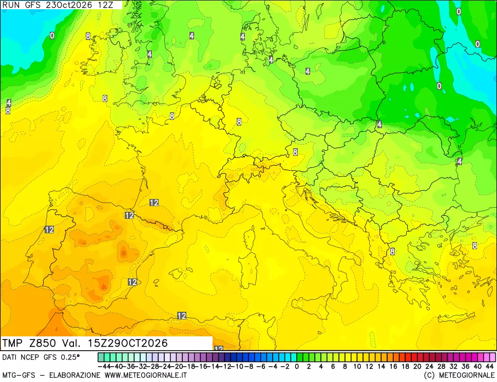 mappa 850 hPa Temp