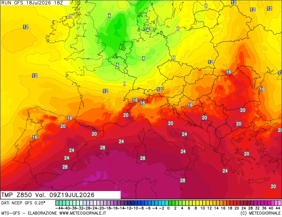 mappa 850 hPa Temp