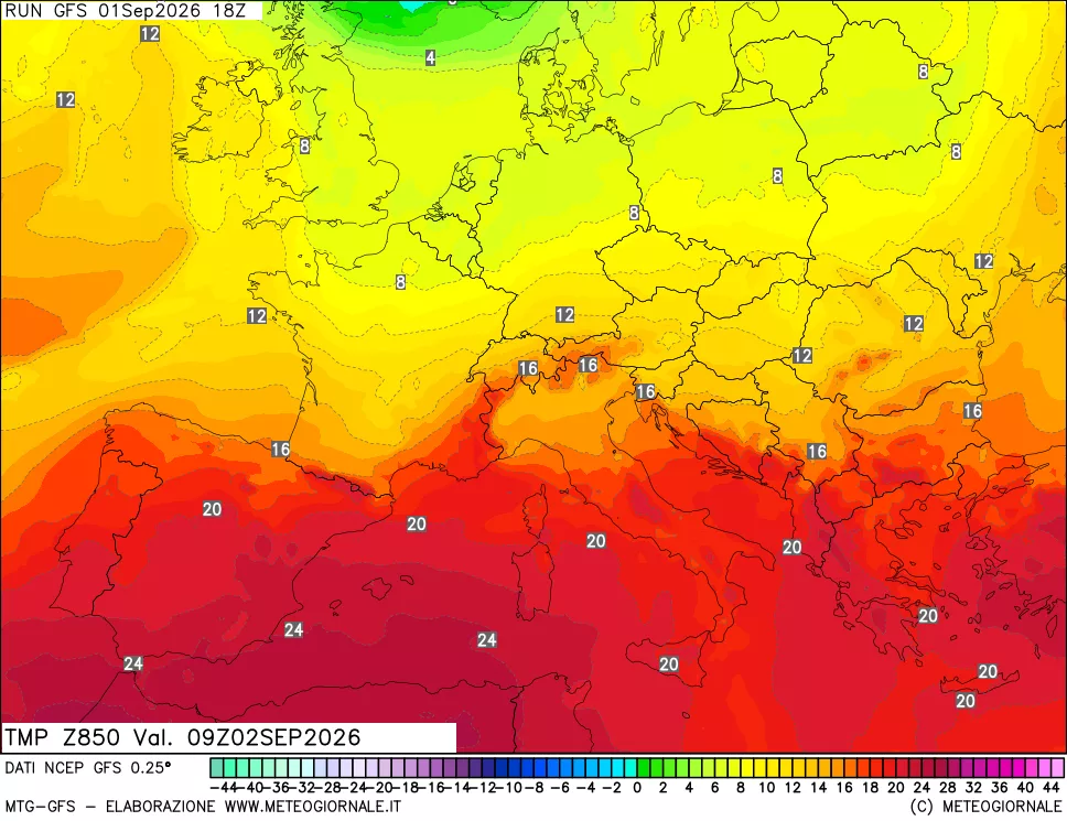 mappa 850 hPa Temp