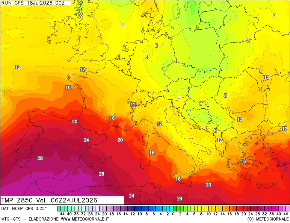 mappa 850 hPa Temp