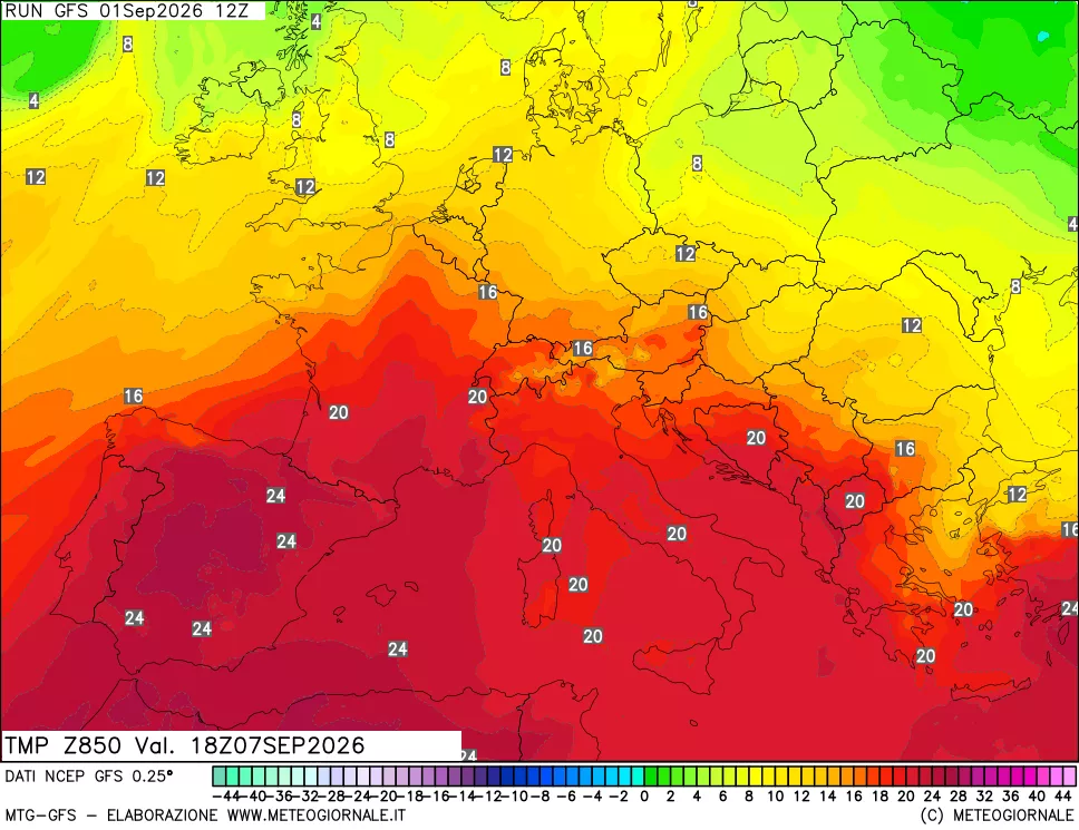 mappa 850 hPa Temp