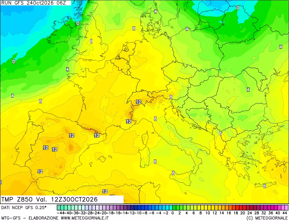 mappa 850 hPa Temp