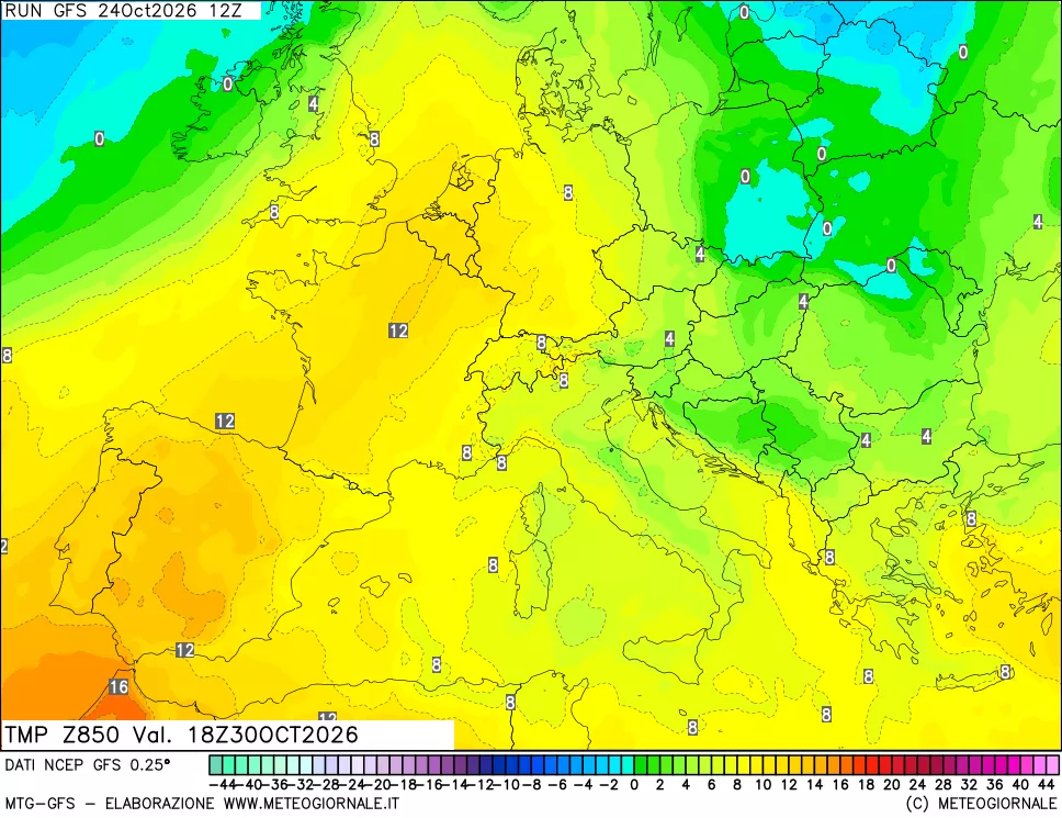 mappa 850 hPa Temp