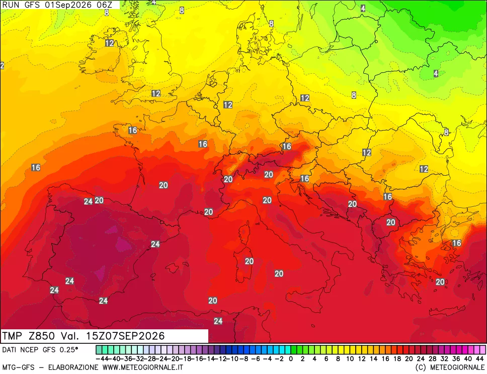 mappa 850 hPa Temp