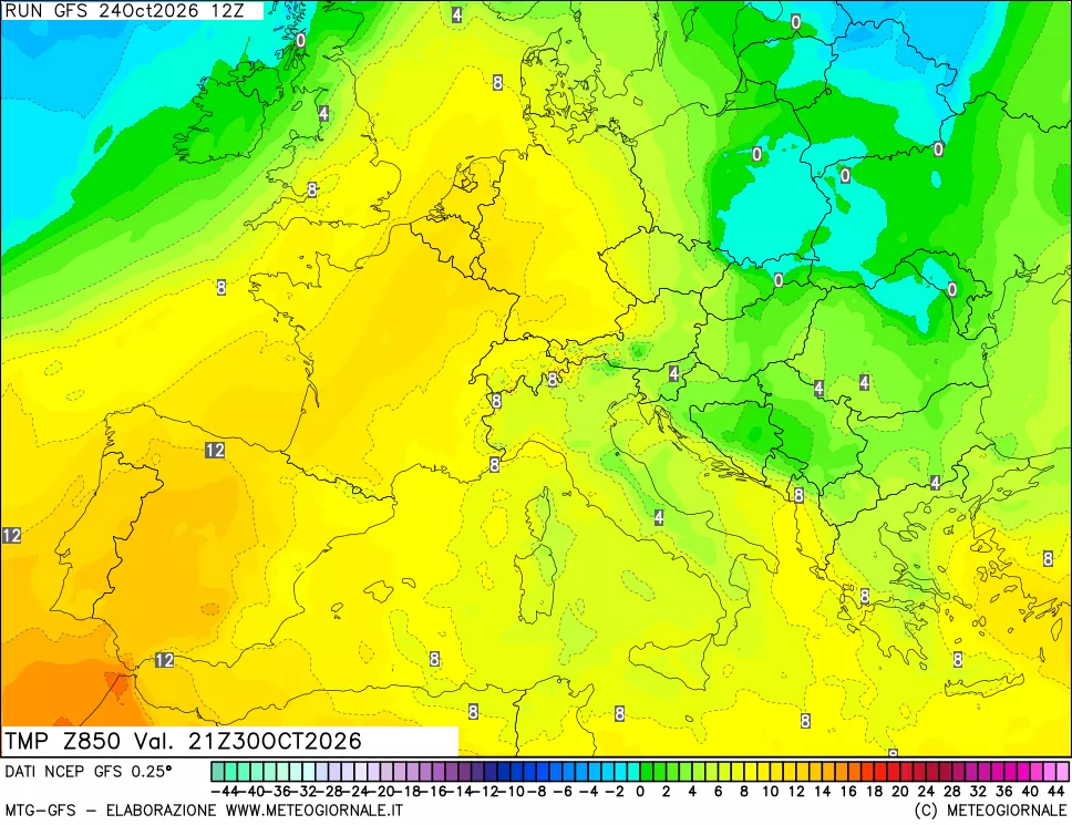 mappa 850 hPa Temp