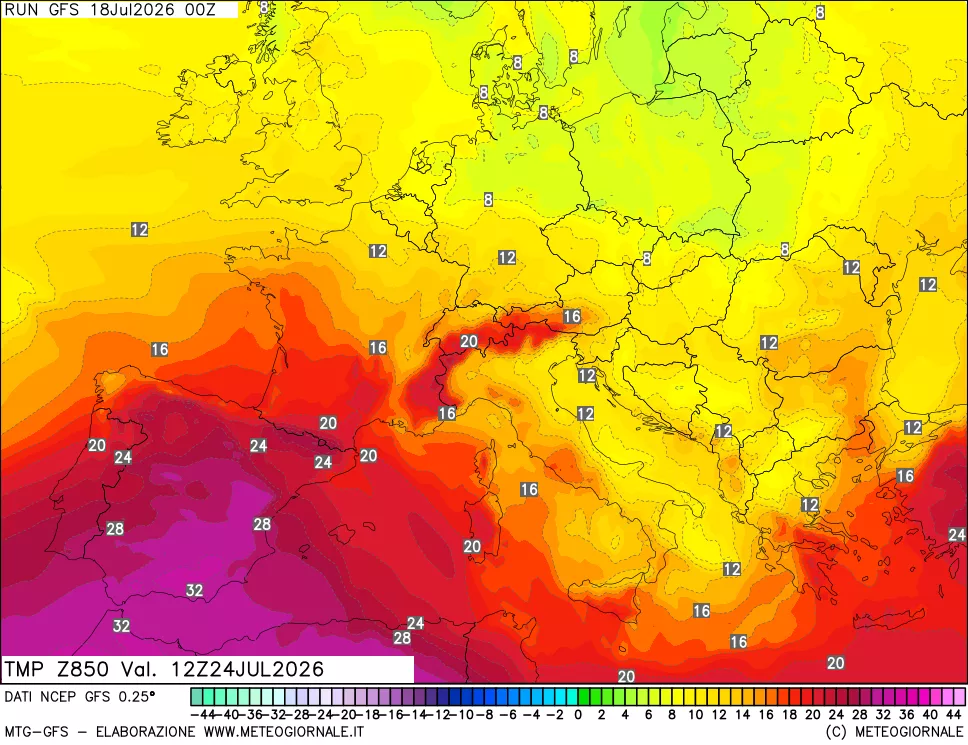 mappa 850 hPa Temp