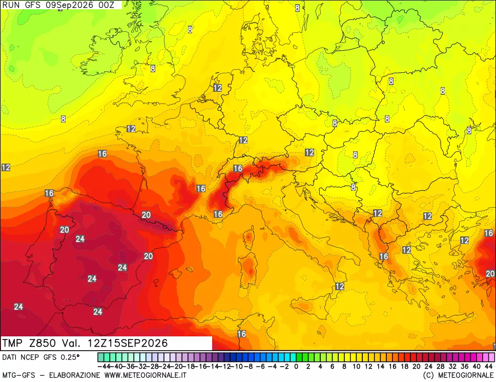 mappa 850 hPa Temp