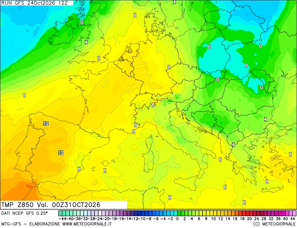 mappa 850 hPa Temp