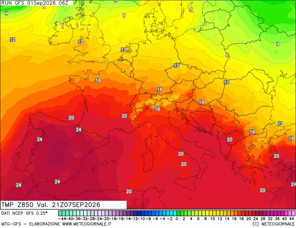 mappa 850 hPa Temp