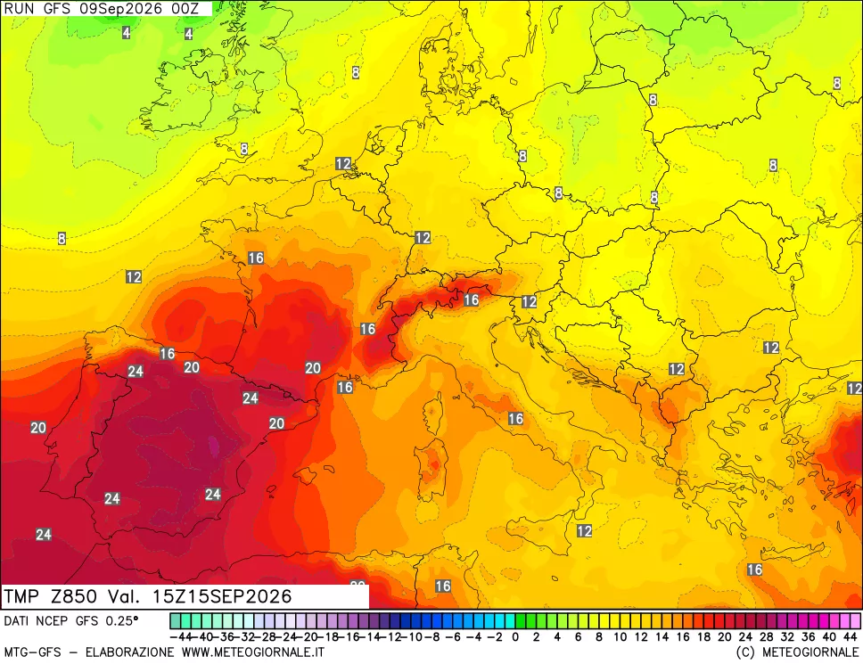 mappa 850 hPa Temp